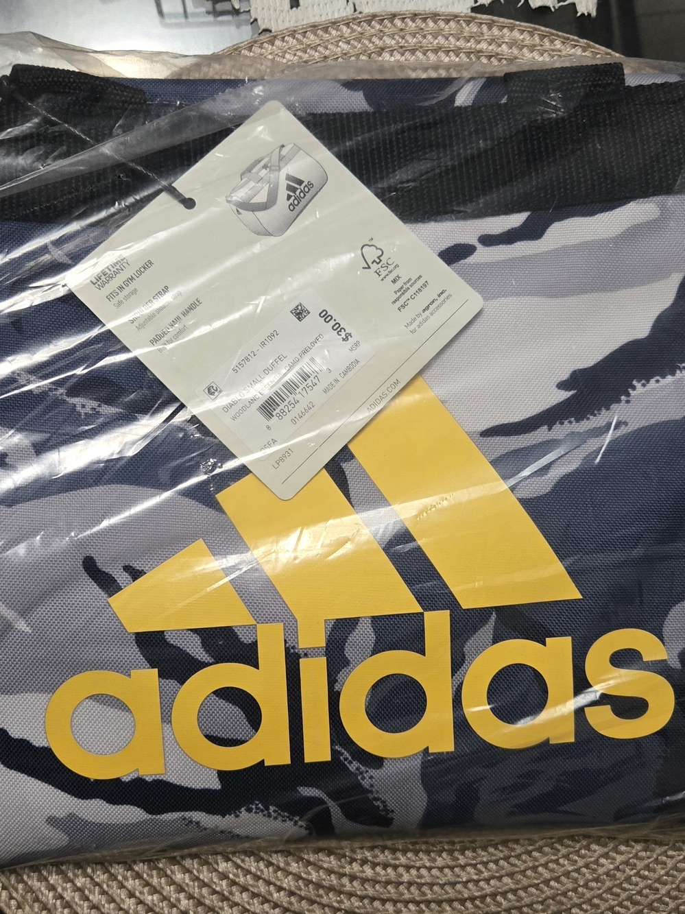adidas Navy Camouflage Tote with Yellow Logo